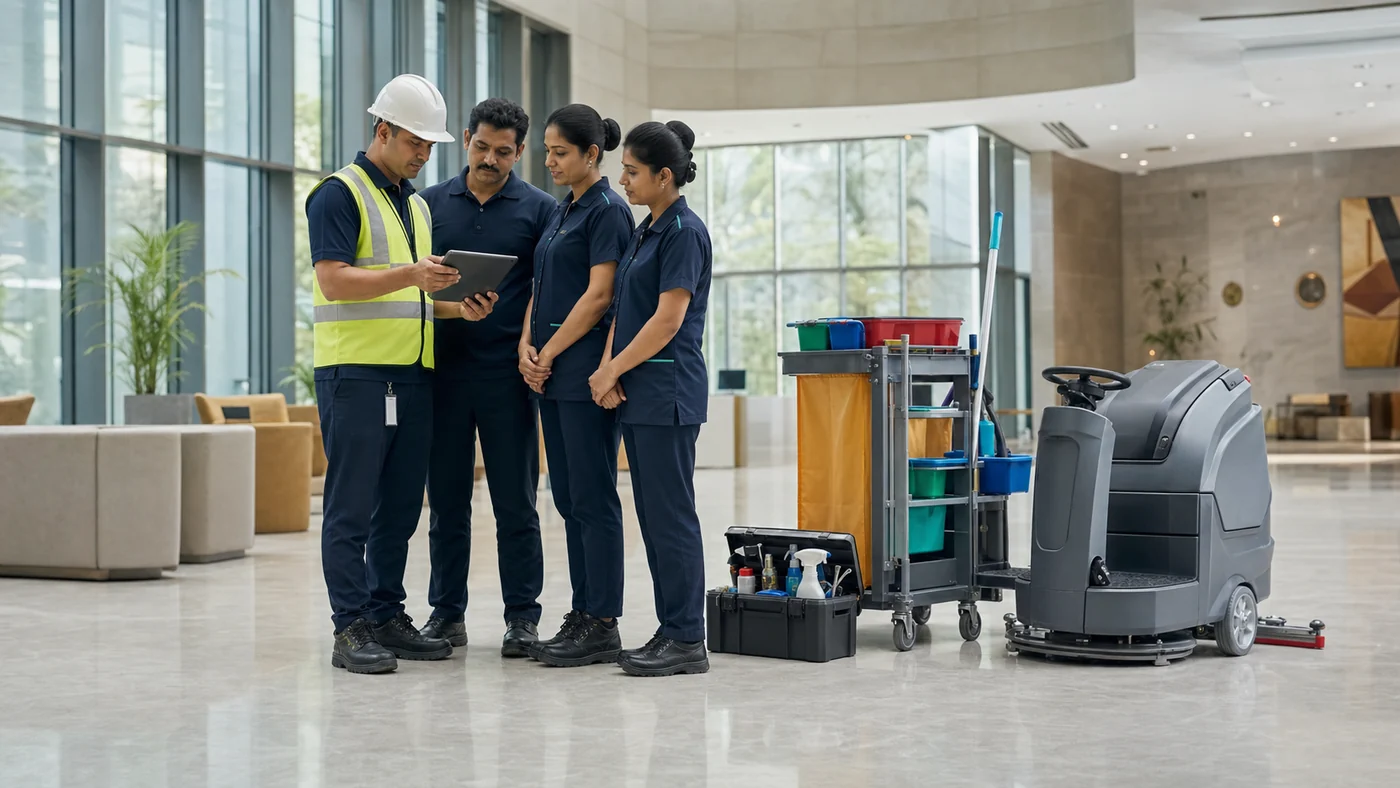 Supervised facility quality inspection with mechanized cleaning equipment